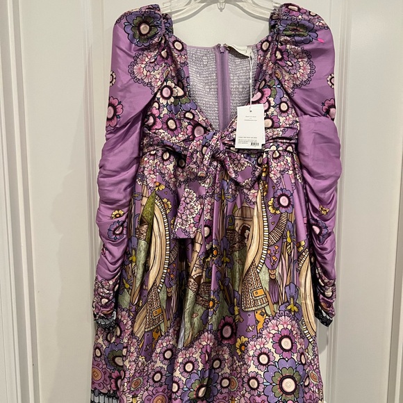 NEW Zimmerman Cosmic Twist Front purple bow ruched sleeve flare dress - Picture 7 of 16